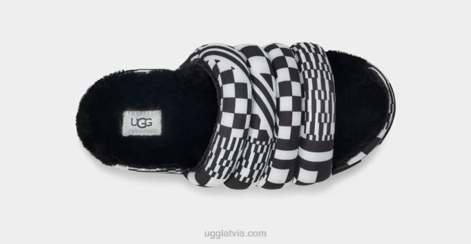 sievietes UGG maxi pārbauda slaidu Z48J59 melns balts