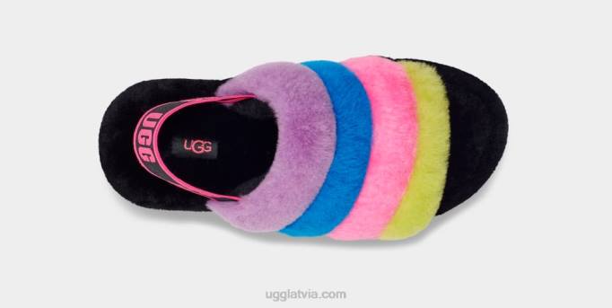 sievietes UGG pūka jā slaidu svītras Z48J846 melns/taffy rozā multi