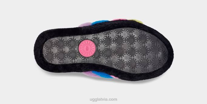 sievietes UGG pūka jā slaidu svītras Z48J846 melns/taffy rozā multi