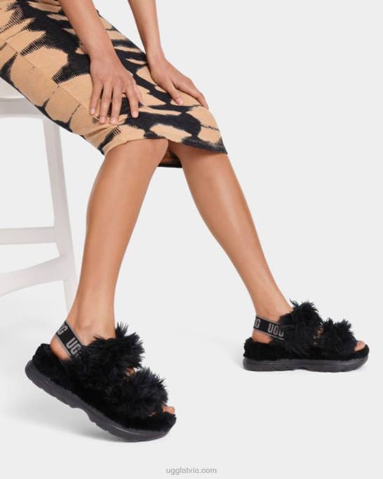 sievietes UGG pūkains cukura sandales Z48J740 melns