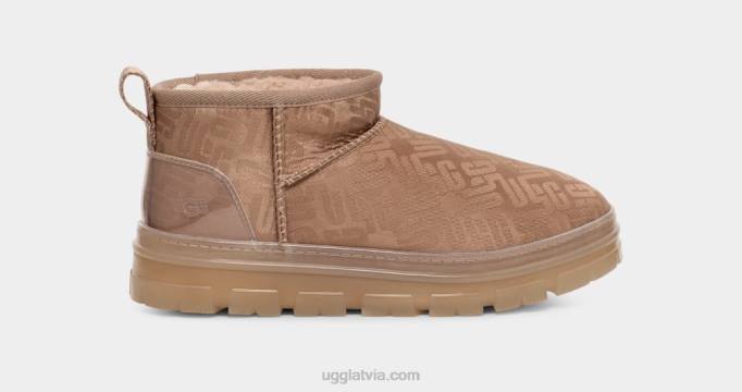 sievietes UGG klasiska ultra mini monogramma Z48J2138 dzeltenbrūns pelēks