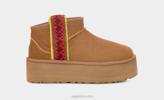 sievietes UGG klasiska ultra mini pinuma platforma Z48J656 kastanis
