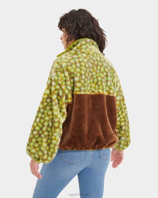 sievietes UGG Marlene print mākslīgās kažokādas jaka Z48J105 edamame plankumains