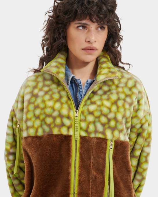 sievietes UGG Marlene print mākslīgās kažokādas jaka Z48J105 edamame plankumains