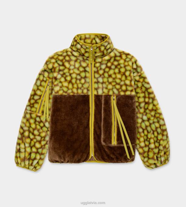 sievietes UGG Marlene print mākslīgās kažokādas jaka Z48J105 edamame plankumains