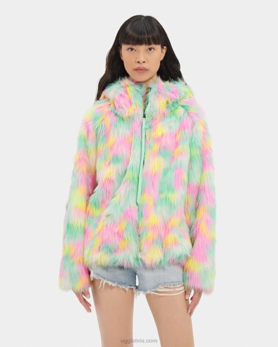 sievietes UGG krustnagliņu mākslīgās kažokādas jakas aura Z48J94 citronu laima aura