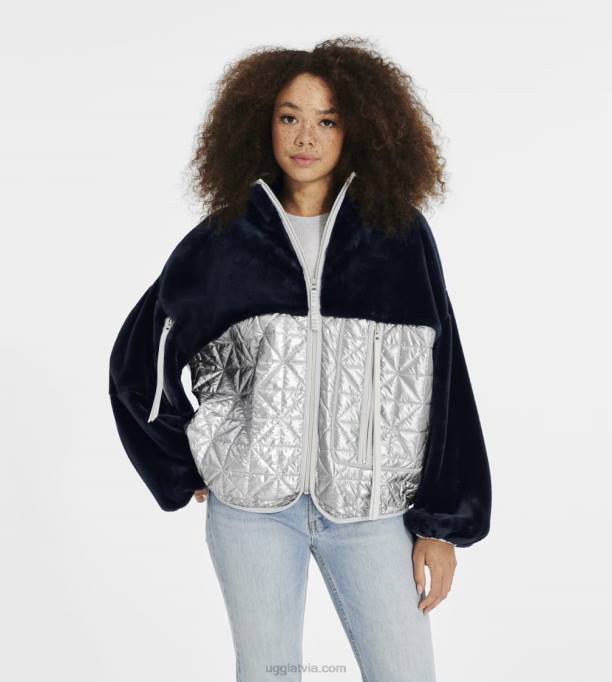sievietes UGG marlene stepēta jaka metālisks Z48J1371 onikss/sudrabs