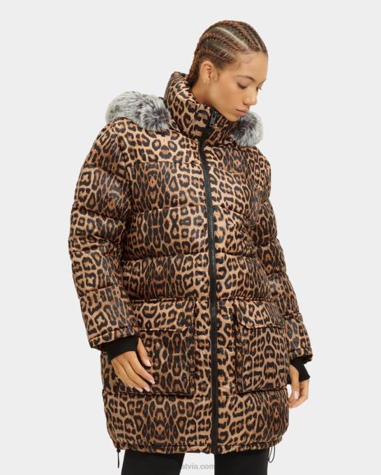 sievietes UGG ozzy vidēja garuma pufera jaka Z48J1178 leopards