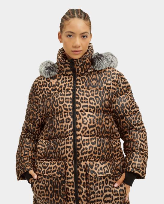 sievietes UGG ozzy vidēja garuma pufera jaka Z48J1178 leopards