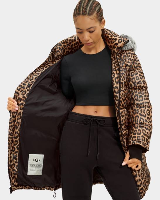 sievietes UGG ozzy vidēja garuma pufera jaka Z48J1178 leopards