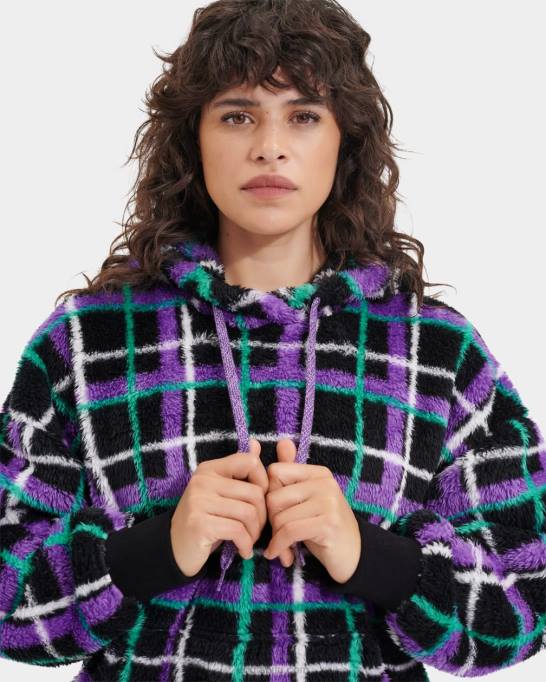 sievietes UGG loyra sherpa kapuci Z48J1284 gliemežvāku rūtains panks