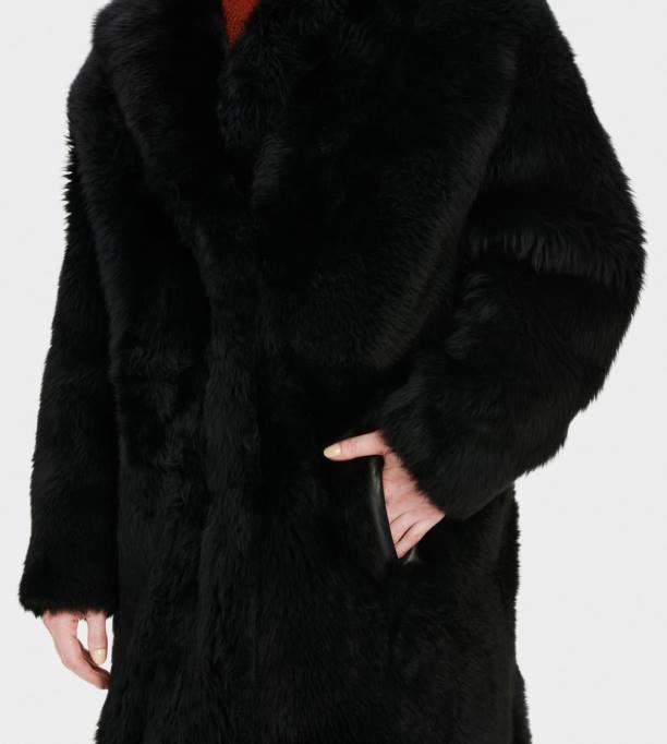 sievietes UGG esme garš shearling mētelis Z48J1174 melns