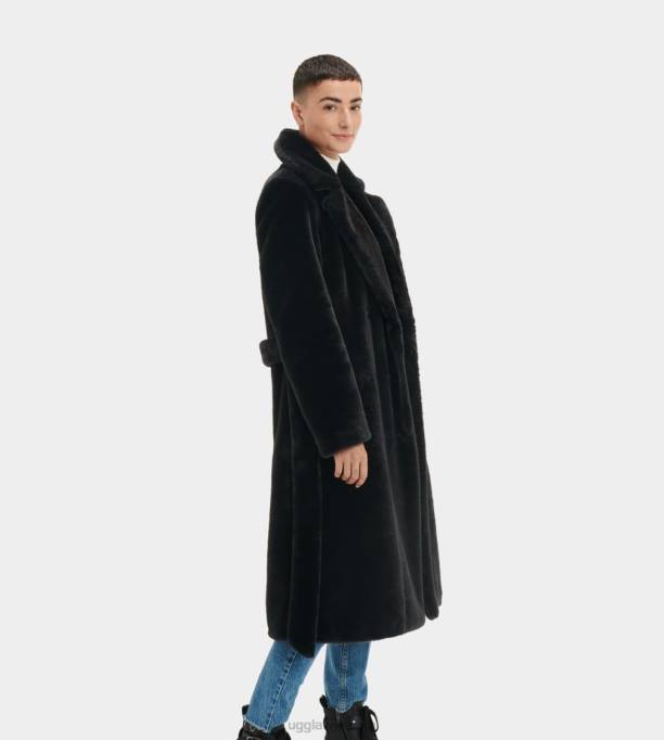 sievietes UGG lucinda garš mākslīgās kažokādas mētelis Z48J1190 tinte melna