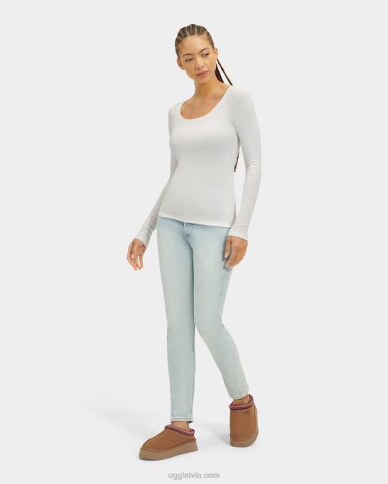 sievietes UGG talulla rievotu tops ar garām piedurknēm Z48J1088 balts