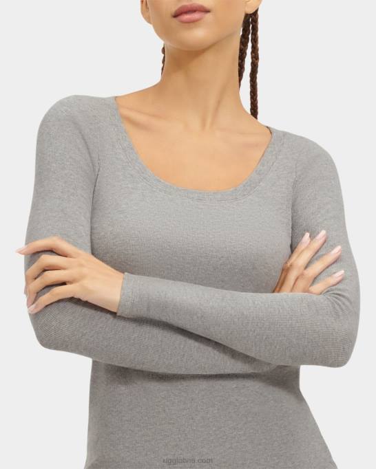 sievietes UGG talulla rievotu tops ar garām piedurknēm Z48J1089 pelēki virši