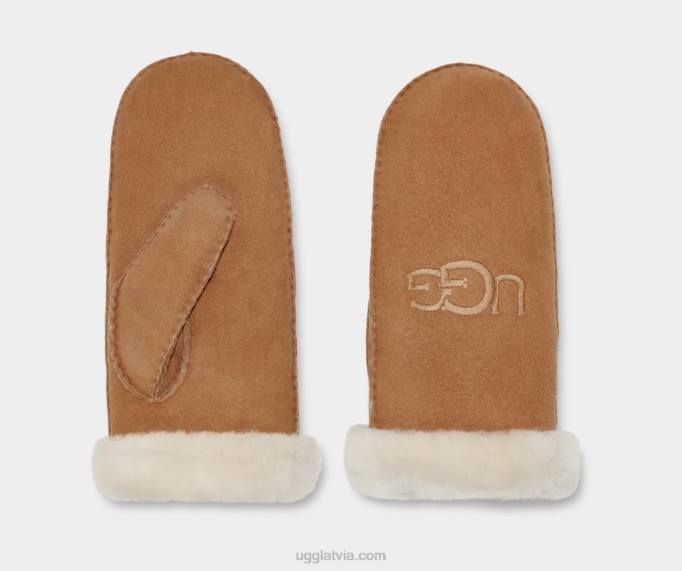 sievietes UGG cimdiņš ar izšuvumu Z48J1369 kastanis