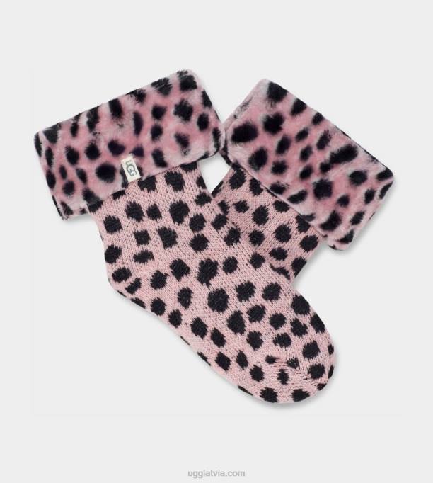 sievietes UGG lita flīsa odere zeķe Z48J770 rozā ķemmīšgliemeņu gepards