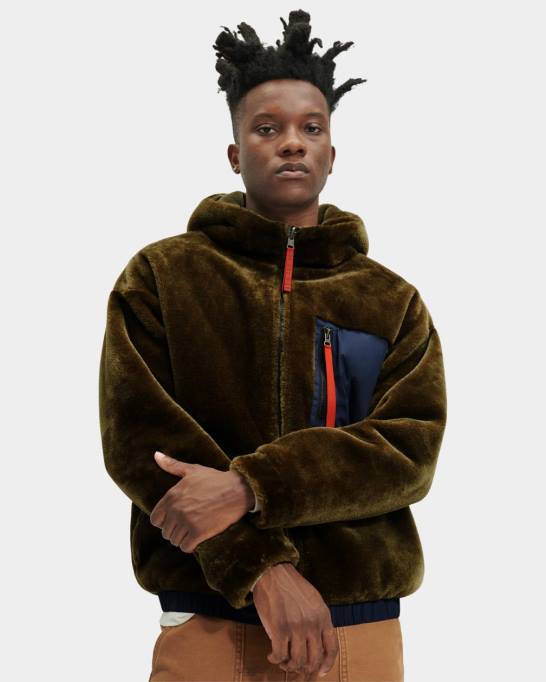 vīriešiem UGG kairo mākslīgās kažokādas jaka Z48J1903 dedzināta olīve